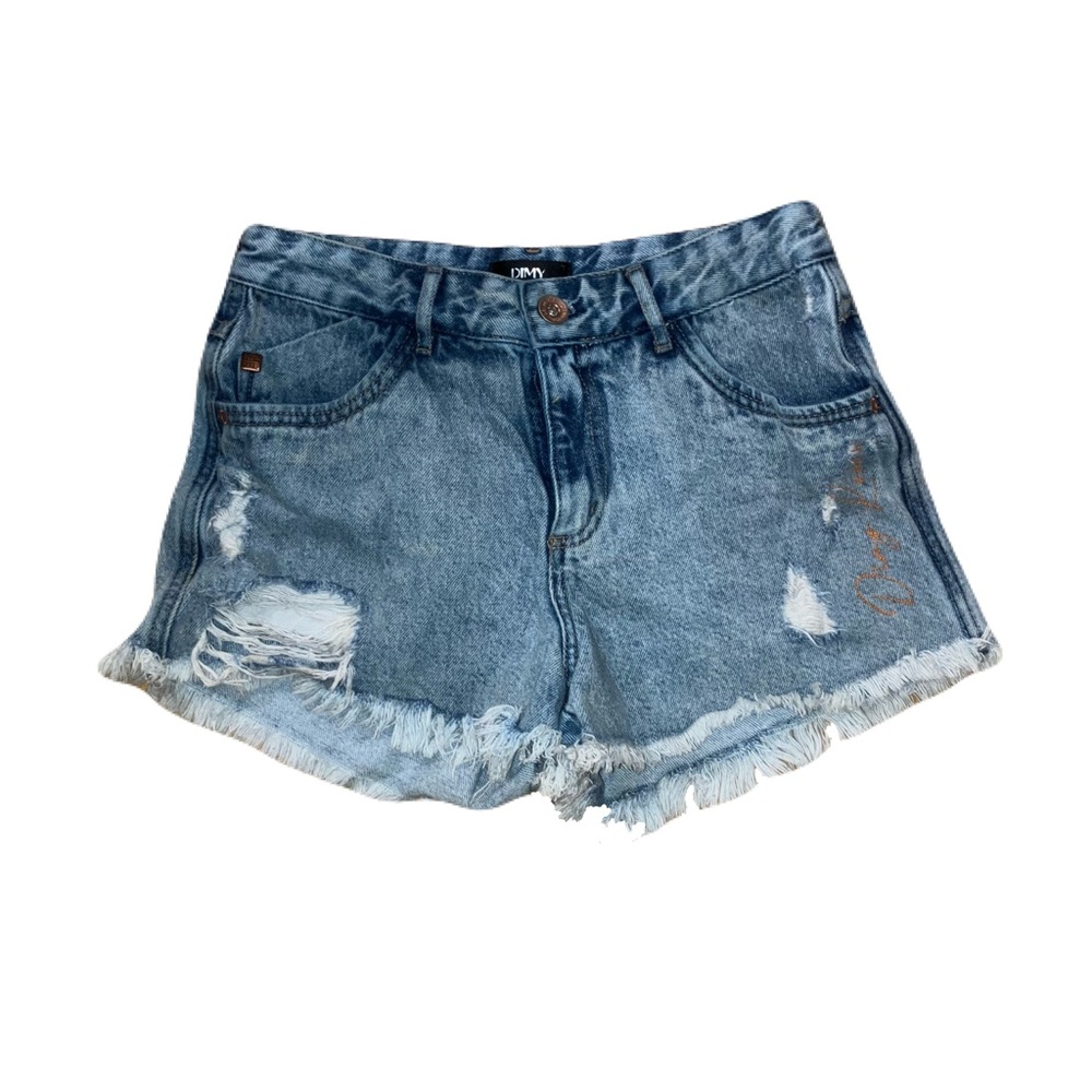 Frayed Hem Distressed Women's Denim Shorts - Blue
